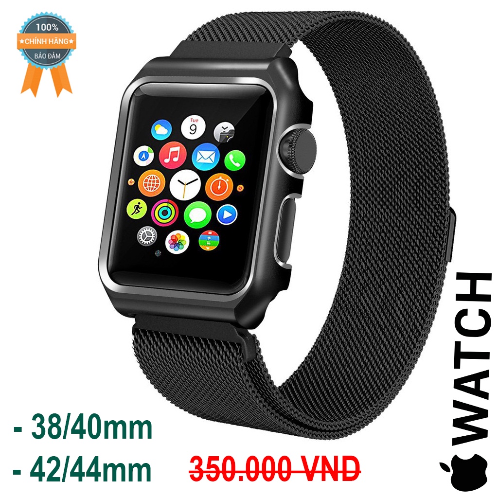 Dây đeo đồng hồ iWatch S1/S2/S3/S4/S5 - 38/40mm, 42/44mm Inox Stainless Steel Watchband i.Value Black Đen