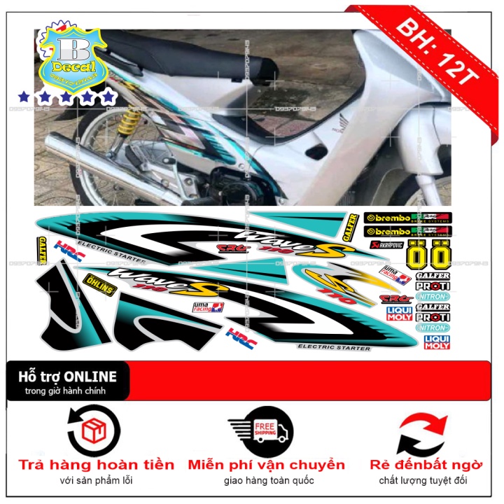 ( Quí khách vui lòng mang ra tiệm cho thợ dán ) Tem wave nhỏ đời đầu chữ S bạc