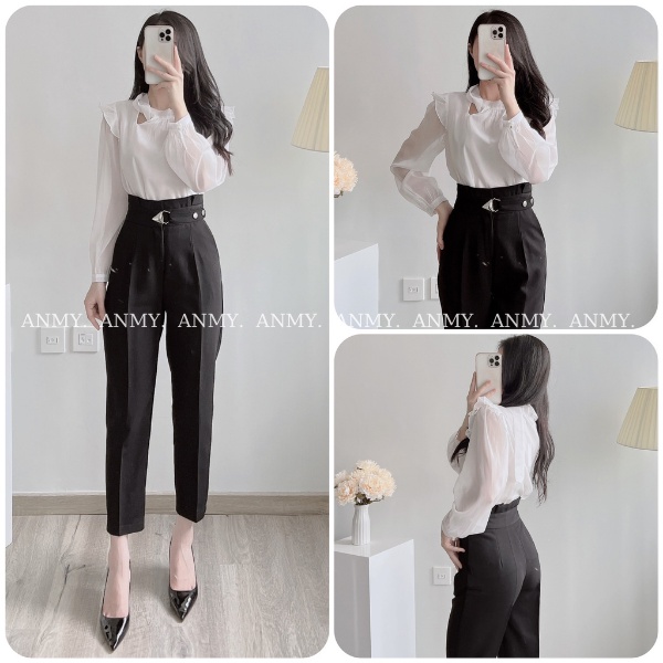 Quần tây nữ lưng cao AMY dáng baggy cạp cao siêu tôn dáng ống đứng chuẩn đẹp khóa trước đen trắng nâu Q500