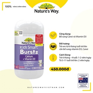 [CHÍNH HÃNG] Viên Nhai Kids Smart Calcium Và Vitamin D3 Nature’s Way Cho Bé Từ 6 Tháng Tuổi