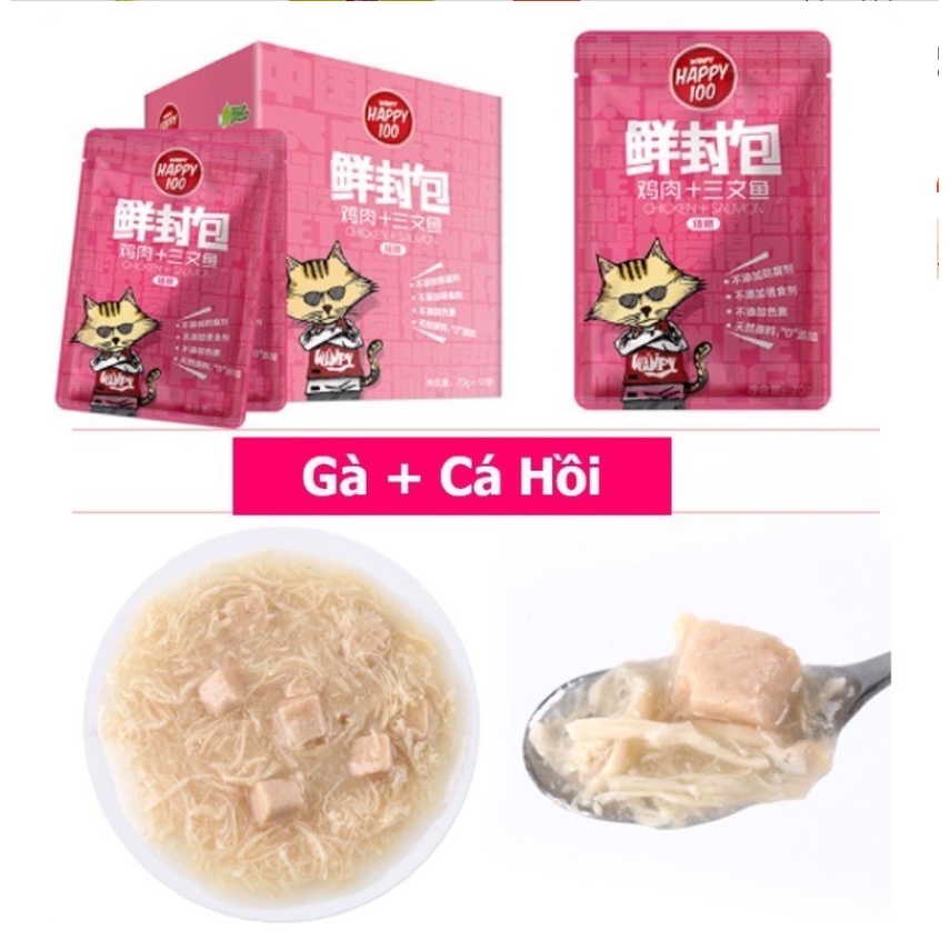 [HCM] PATE cho mèo Wanpy Happy 100 Gói 70g - Bổ sung dinh dưỡng - Tốt cho tiêu hóa Tăng cường miễn dịch (gói lẻ)