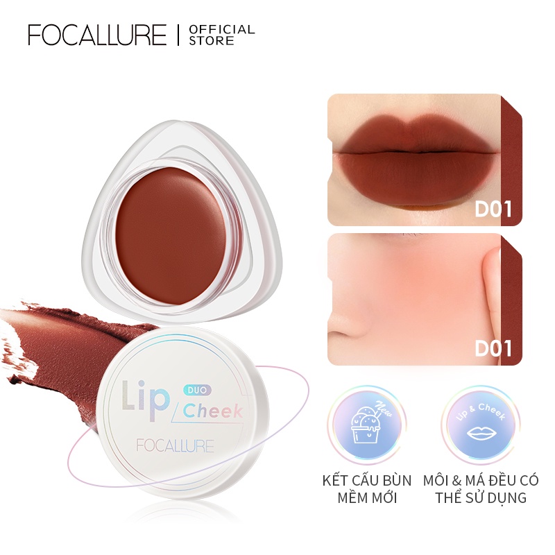 FOCALLURE velvet-hazy matte cheek & lip mud dual-use cream lipstick blush soft lightweight 5g | WebRaoVat - webraovat.net.vn
