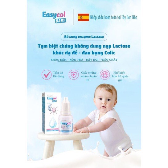 Enzym Lactase Easycol Baby cho trẻ bất dung nạp lactose, Men tiêu hóa, Siro bổ sung Enzyme giảm nôn trớ khóc đêm