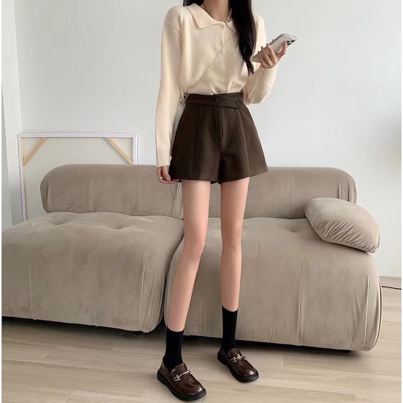 Quần Short Len Lưng Cao Ống Rộng Thiết Kế Mới Thời Trang Mùa Thu Dành Cho Nữ