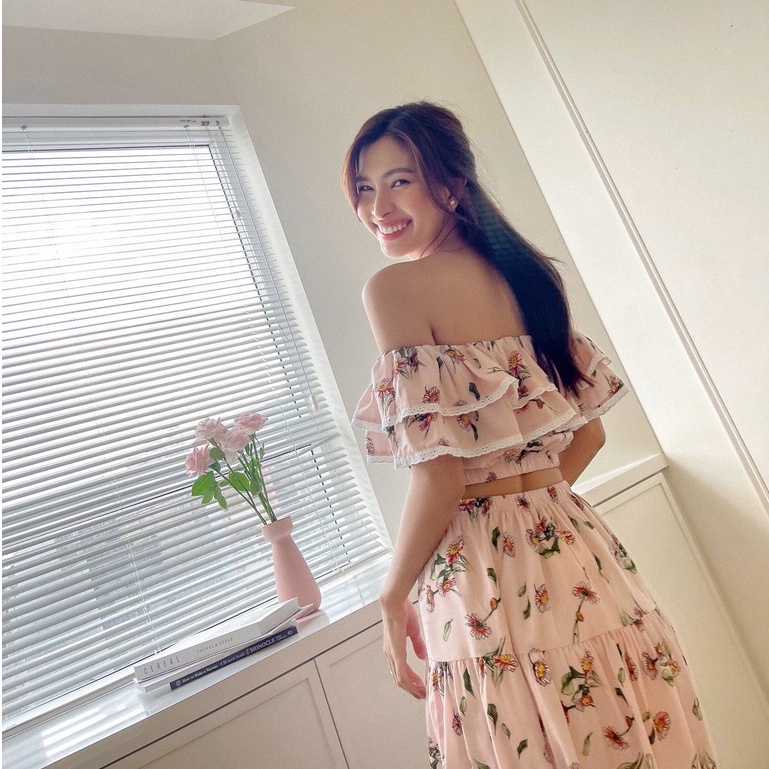 Set áo váy maxi viền ren MIEU - HA19