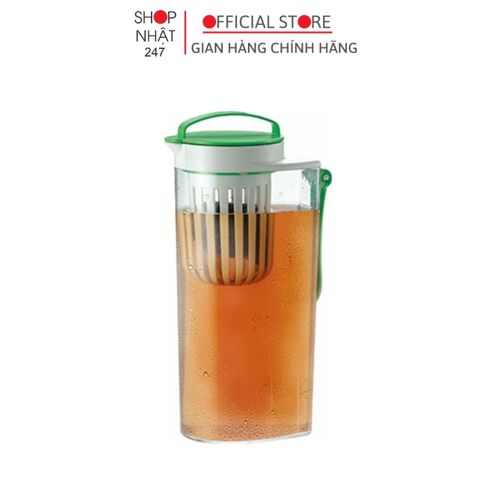 Bình nhựa đựng nước Sanada có khay tách bã trà 2L màu xanh nội địa Nhật Bản
