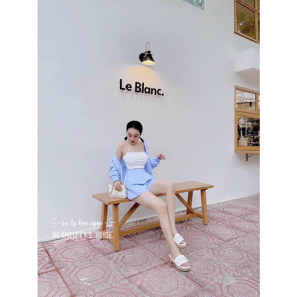 Sét bộ 3 món áo 2 dây bên trong và áo sơ mi phối hợp với quần cộc mặc dễ chịu thoáng mát 4màu đen trắng vàng và xanh màu