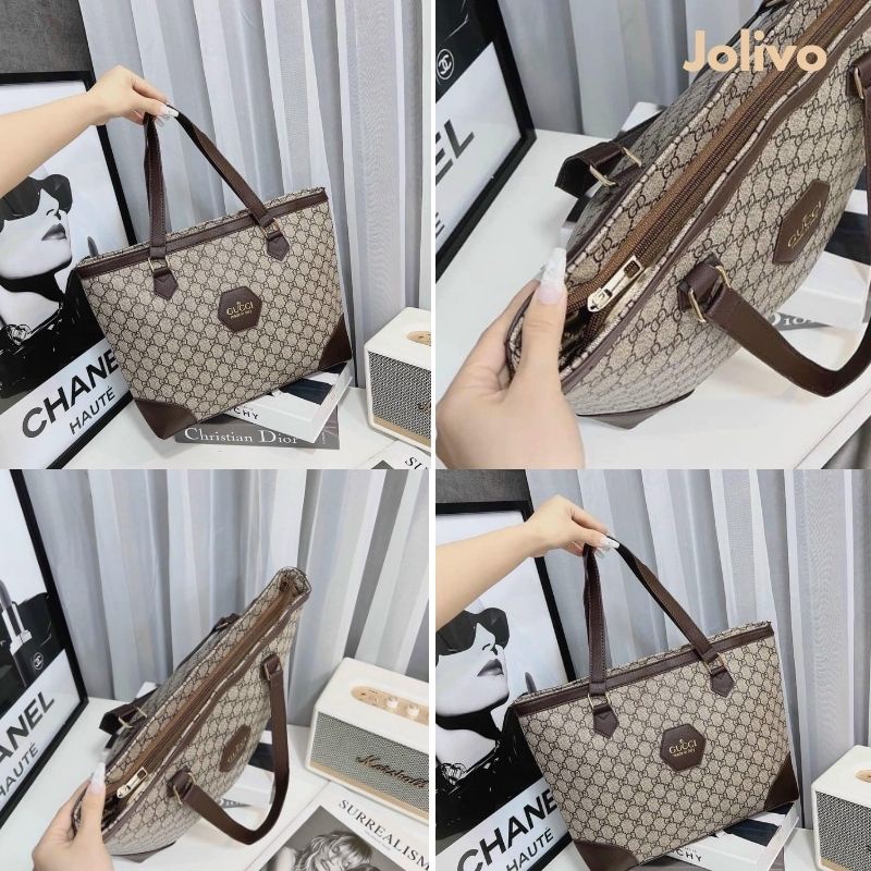 Túi xách nữ bản to Gu.ci kẹp nách xách tay quai da có khóa kéo thời trang JOLIVO T1.036