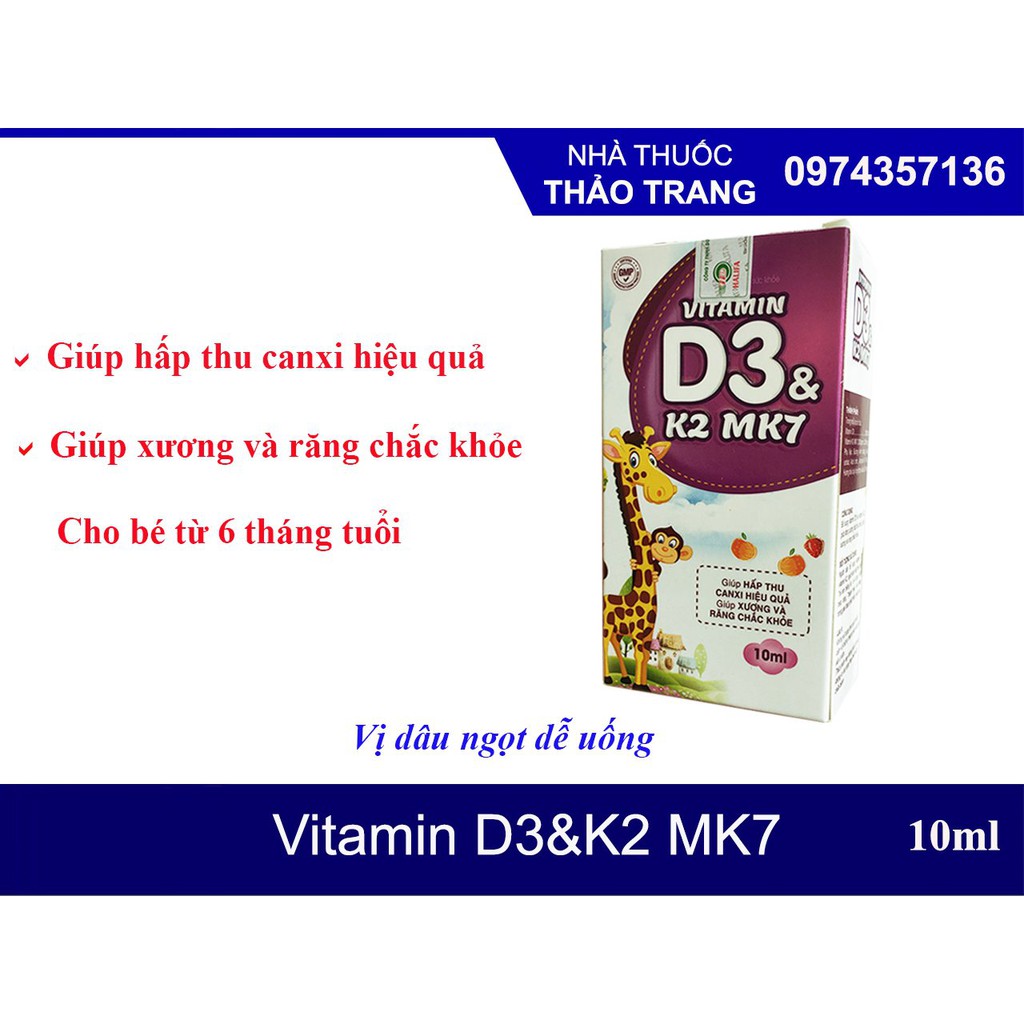 Vitamin D3 &amp; K2 MK7 vị dâu ngọt cho bé giúp hấp thu canxi, xương và răng chắc khỏe