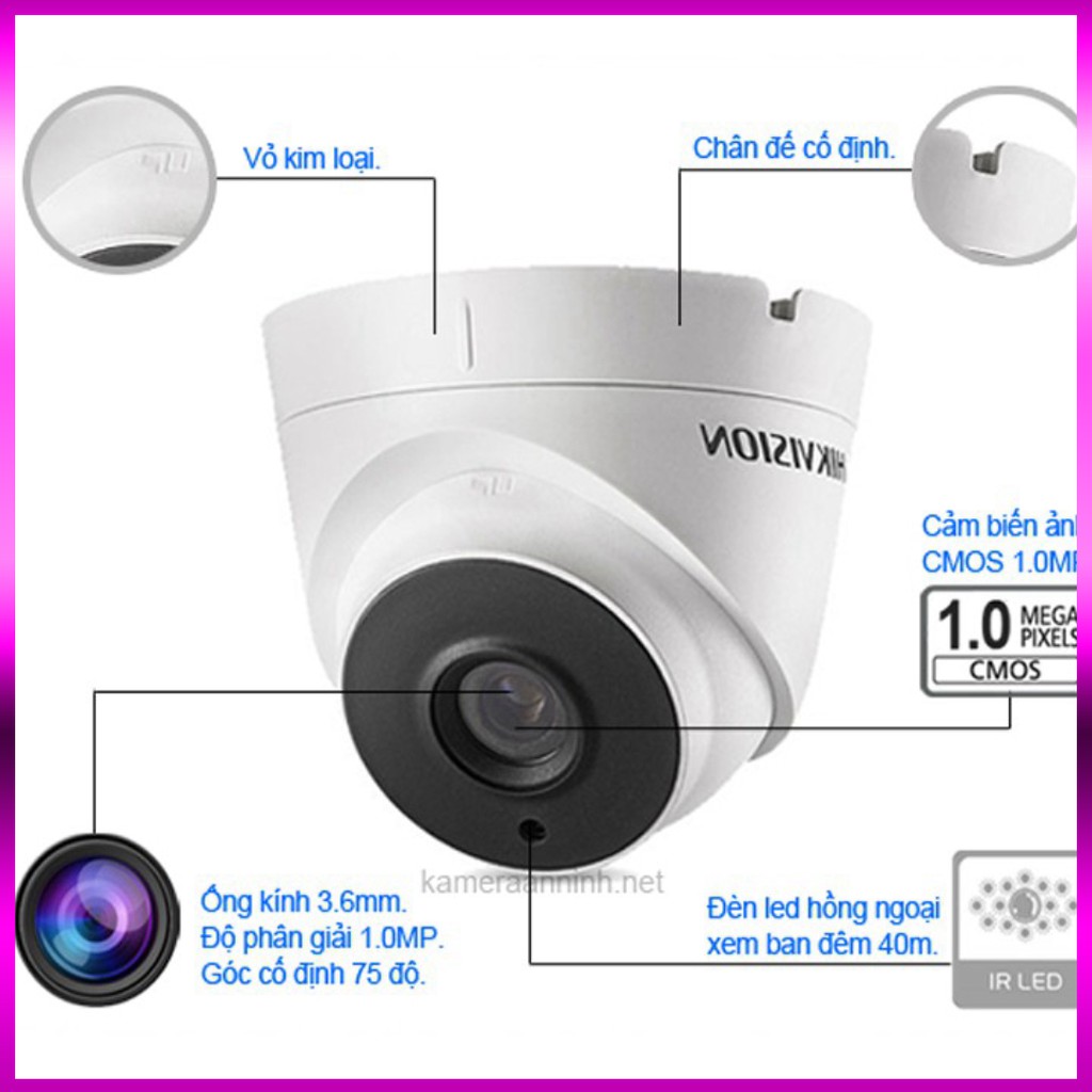 🍀 Camera  Hikvision DS-2CE56C0T-IT3 1.0 MP HD720P  - Hàng chính hãng 100%.