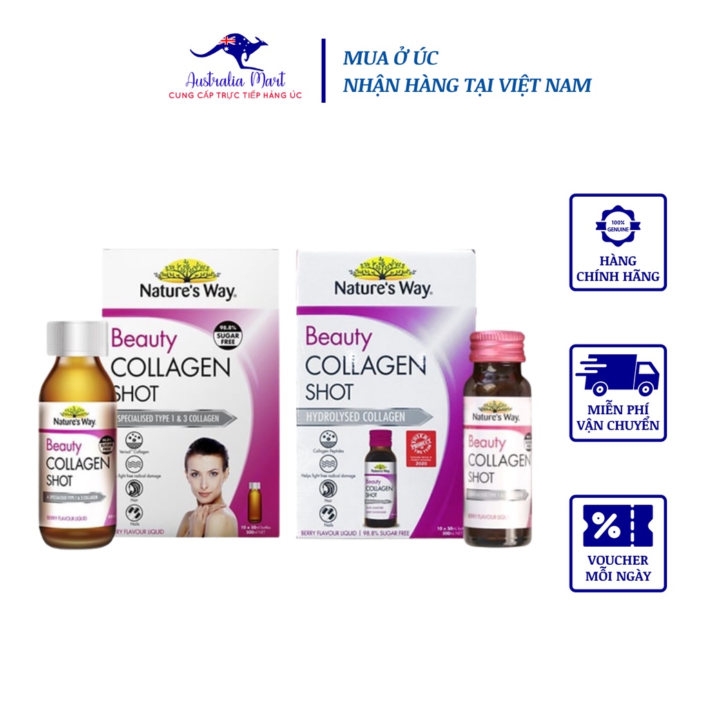 Nước Uống Nature's Way Beauty Collagen Shot Úc Giúp Bổ Sung Collagen, Sáng Da 10 Hộp