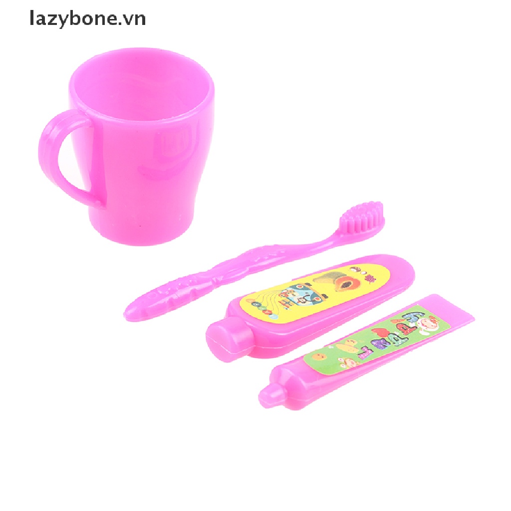 Set bàn chải đánh răng cốc và tuýp kem đánh răng đồ chơi dành cho nhà búp bê
