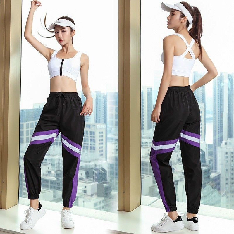 Quần dù unisex nam nữ phản quang phối tím