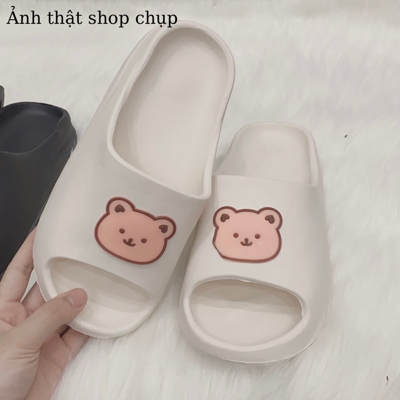 Dép bánh mì nữ unisex hình gấu đế răng cưa