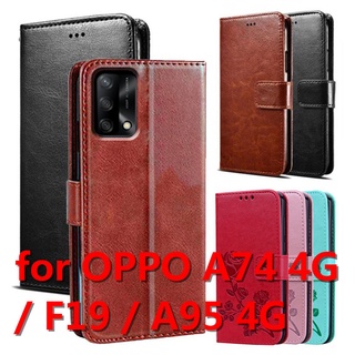 Ví Bao Da Điện Thoại Nắp Gập Từ Tính Có Ngăn Đựng Thẻ Phong Cách Retro Cho OPPO A74 4G / F19 / A95 4G Ốp