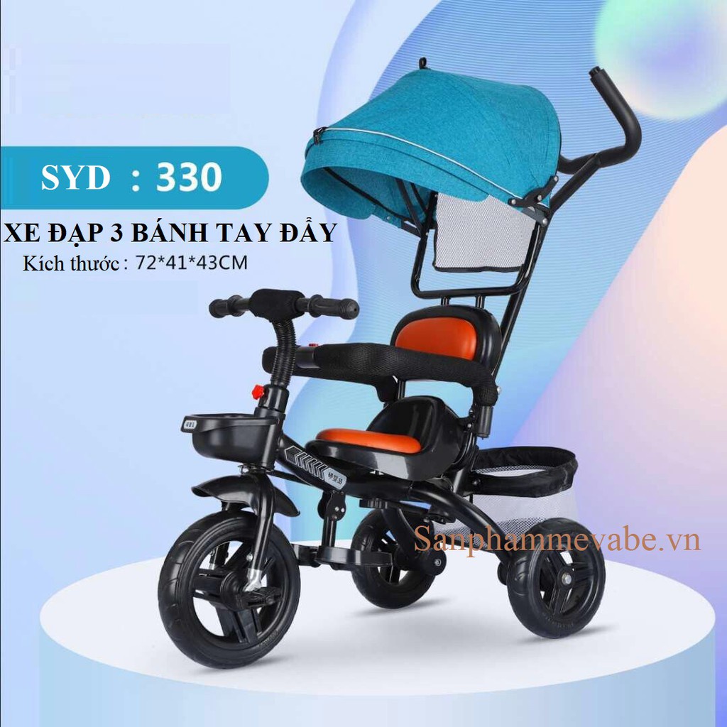 xe đạp 3 bánh có tay đẩy SYD-330 ghế da,mái che cao cấp 2 trong 1