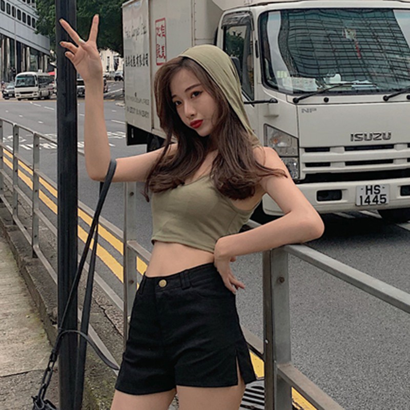 Áo Hai Dây Có Nón Màu Trơn Thời Trang Quyến Rũ Cho Nữ