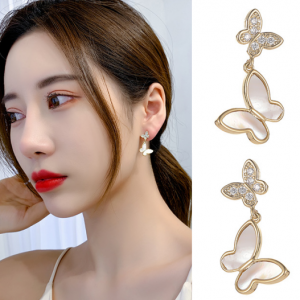 Khuyên Tai Dòng Hình Bướm Chốt Bạc S925 Đơn Giản Và Tự Nhiên Dành Cho Nữ