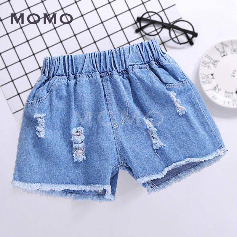 (3-16 Years Old) Children's Fashionable Embroidered Cartoon Denim Shorts Girls' Ripped White All-Matching Outdoor Hot Pants