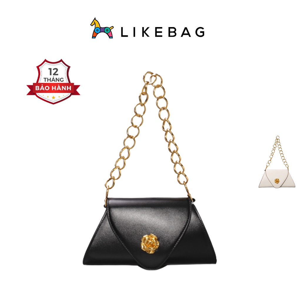 Túi xách nữ đeo vai LIKEBAG chốt hoa hồng phối dây xích bản to sang trọng 217XK1064 - LIBAGI