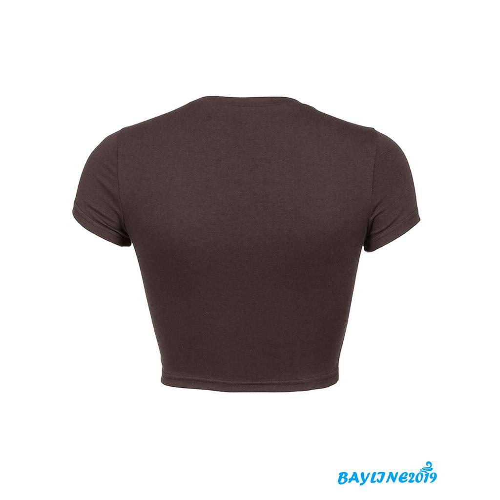 Áo Thun Lửng Ngắn Tay In Họa Tiết Trái Tim Thời Trang Cho Nữ