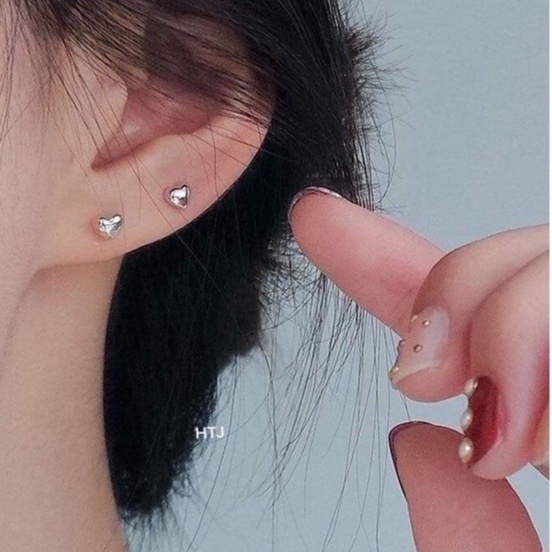 Bông tai bạc bông trái tim trơn bạc ta nhỏ xinh