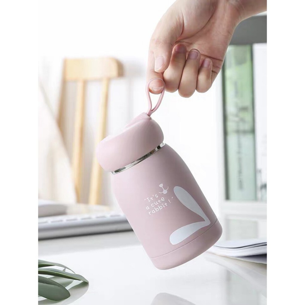 Bình Giữ Nhiệt Mini MIGNON 320ml, Lõi Thép S304 Không Gỉ, Hoa Văn Thỏ Xinh Đáng Yêu Với 2 Màu Hồng Phấn Và Xanh Nhạt