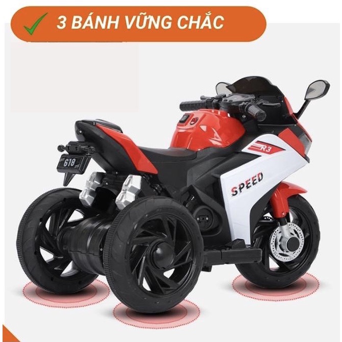 Xe máy điện trẻ em, xe phân khối lớn R3 SPEED sử dụng chân ga