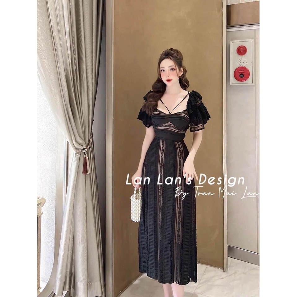 Đầm dự tiệc tay bèo phối ren 2 lớp hàng thiết kế