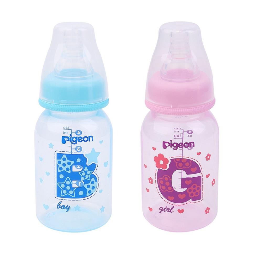 [Mã FMCGMALL - 8% đơn 250K] Bình sữa Pigeon 120ml / 240ml cổ hẹp PP cao cấp bé trai, bé gái