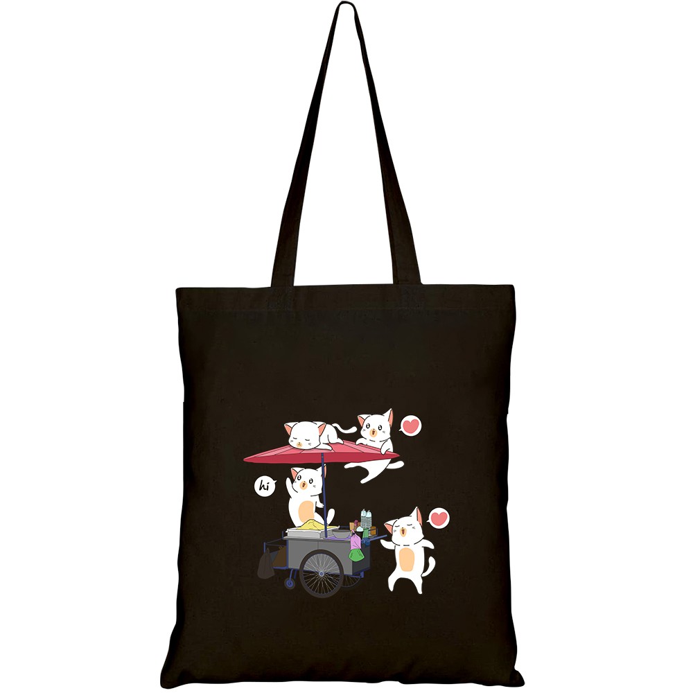Túi vải tote canvas HTFashion in hình kawaii cats portable stall HT190