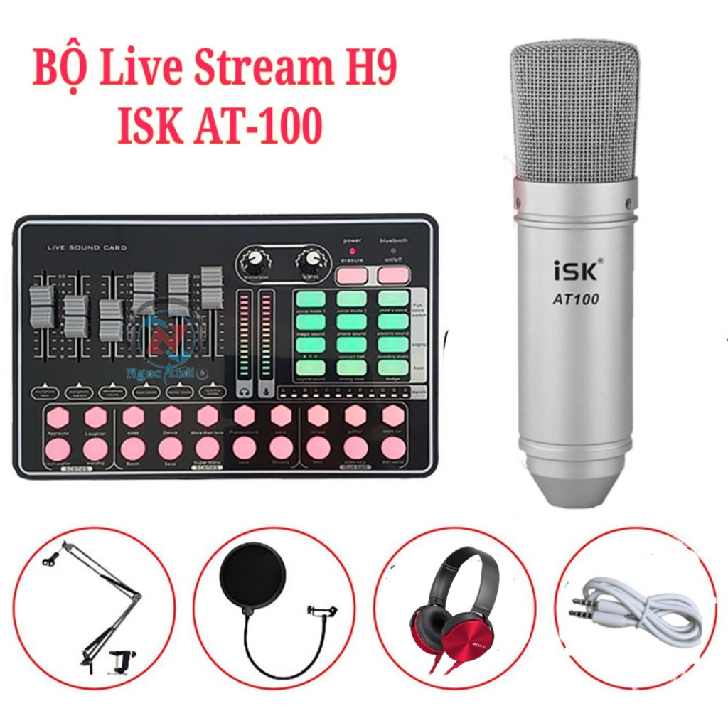 Trọn bộ sound h9 Bluetooth và micro ISK AT 100 đủ phụ kiện