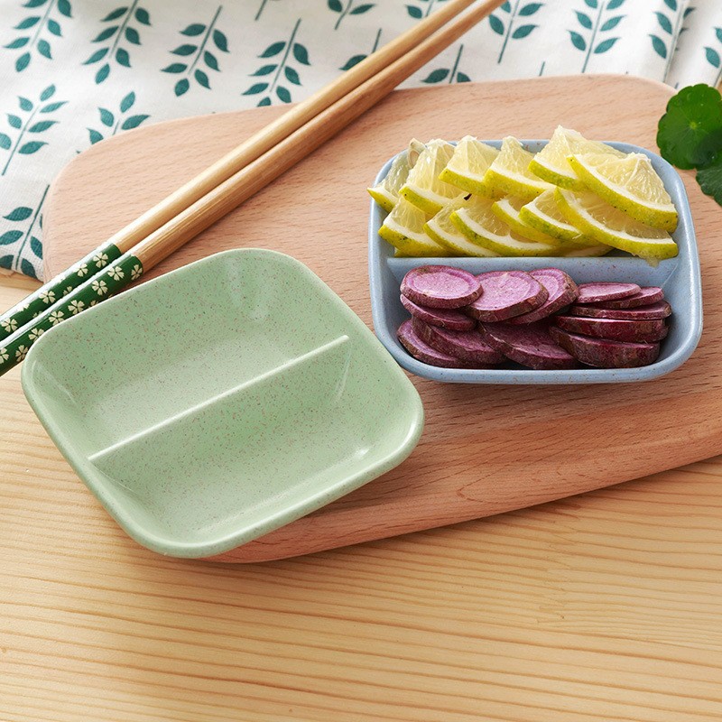 SG - Chén đựng nước chấm, đĩa đựng gia vị 2 ngăn bằng nhựa lúa mì thiên nhiên kiểu nhật