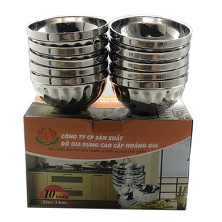 [SX Việt Nam]Bộ 10 bát cơm Inox  2 lớp cách nhiệt Hoàng Gia mẫu xoắn cỡ 14cm,16cm,18cm,20cm