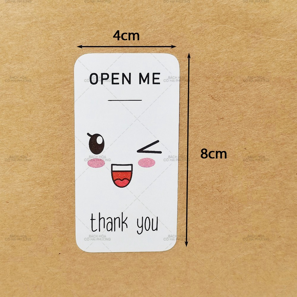 SET 12 TEM DÁN/ STICKER THANK YOU, TEM NIÊM PHONG/TEM DÁN HỘP CARTON ĐÓNG GÓI - MẪU OPEN ME DỄ THƯƠNG