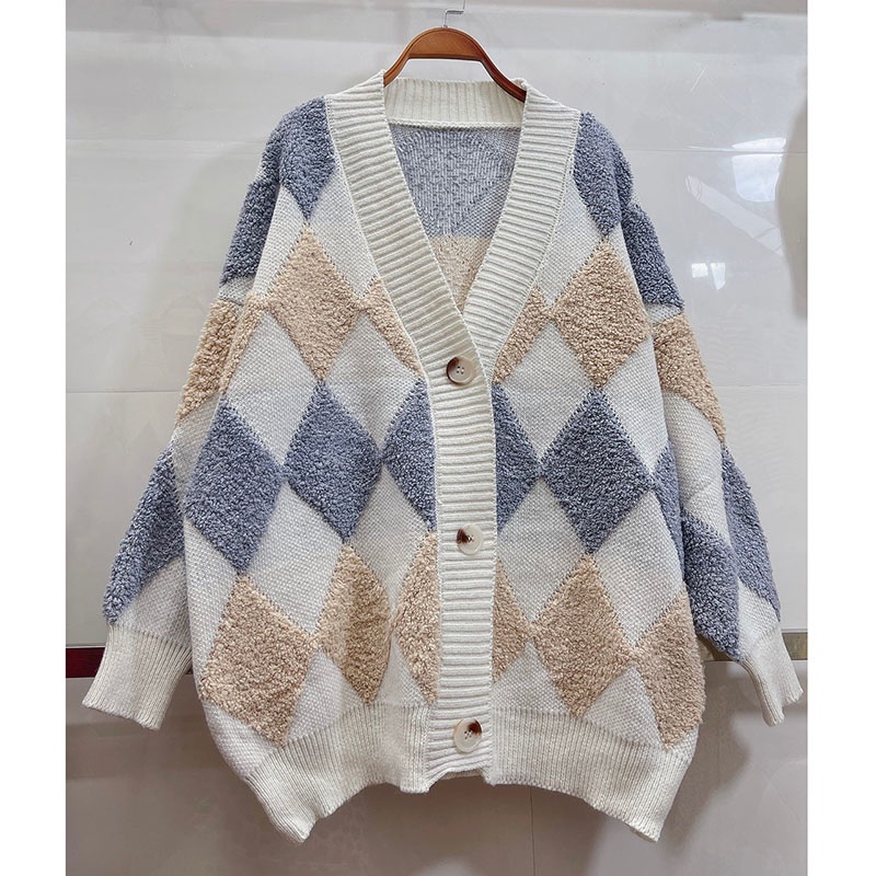 Áo Khoác Cardigan Len Kim Cương Phối Màu Siêu Đẹp M212-Violet