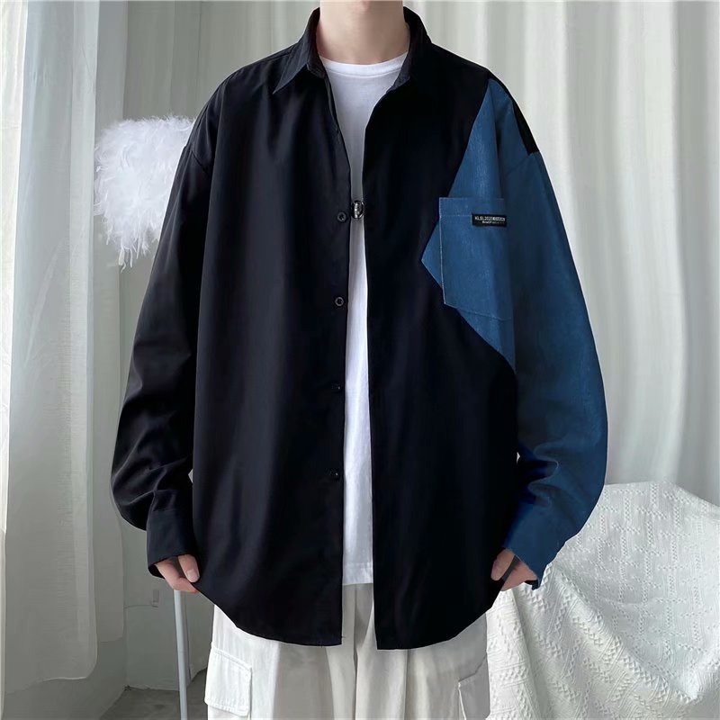 Áo Sơ Mi Tay Dài Màu Sắc Tương Phản Thời Trang Mùa Hè Phong Cách Hàn Quốc Cho Nam Giới Có Size M-3Xl