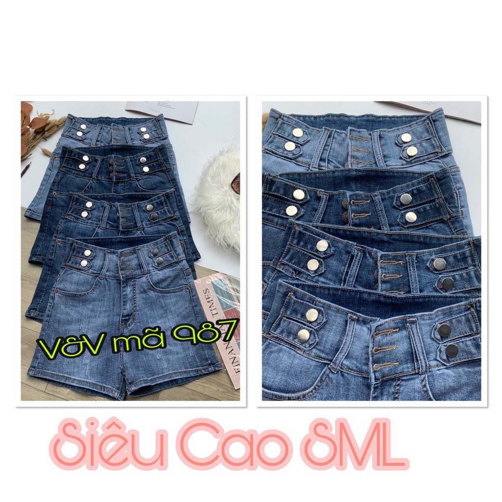 Quần sọt jean nữ hàng co giãn mẫu rách lưng siêu cao