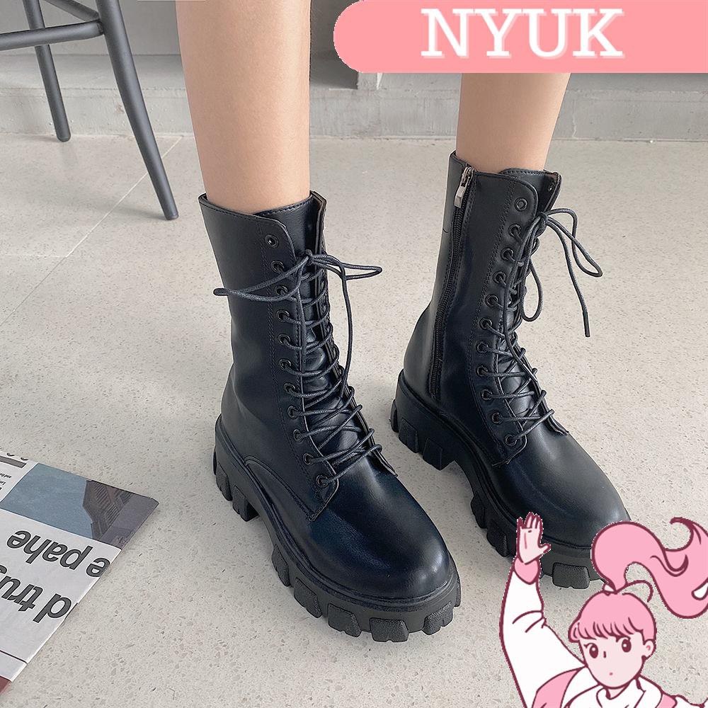 【Giao hàng 24H】 NYUK Martin boots fashion thick-soled British style mid-pipe