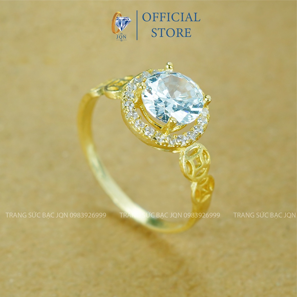Nhẫn Kim Tiền Bạc Thật JQN Nhẫn Nữ Hột Đá Trắng Cực Đẹp N08
