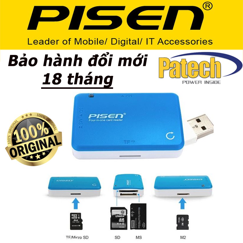 [Mã ELFLASH1 hoàn 10K xu đơn 20K] Đầu đọc thẻ đa năng Pisen [Patech Bảo hành đổi mới 18 tháng]