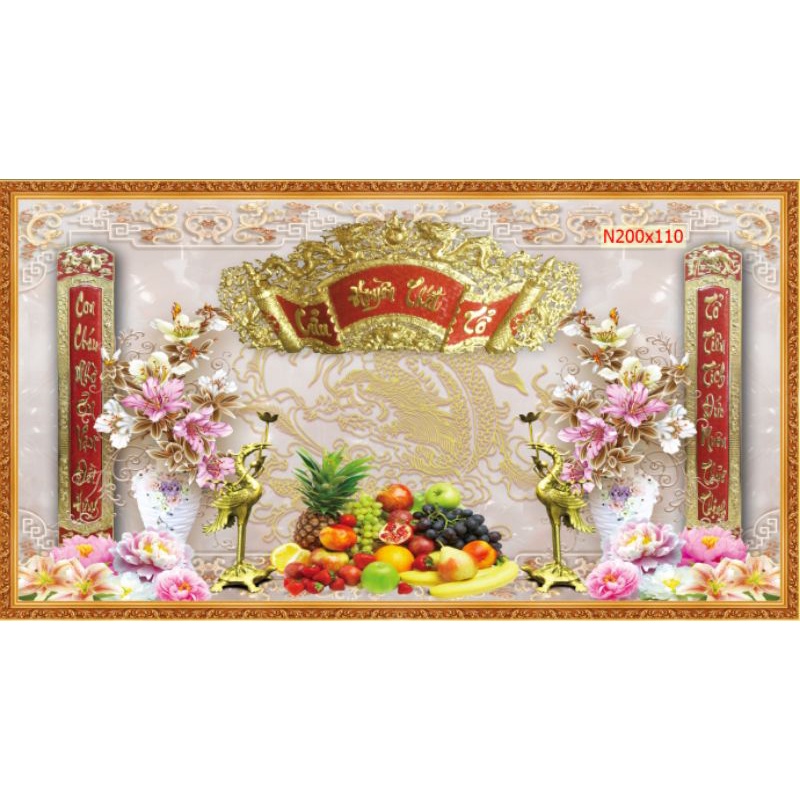 Tranh lụa trang trí bàn thờ Kt 2m*1,1m