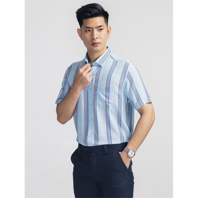 Sơ mi ngắn tay Aristino ASS069S8 sợi linen cao cấp siêu mát, kẻ siêu sang chảnh casual tà lượn