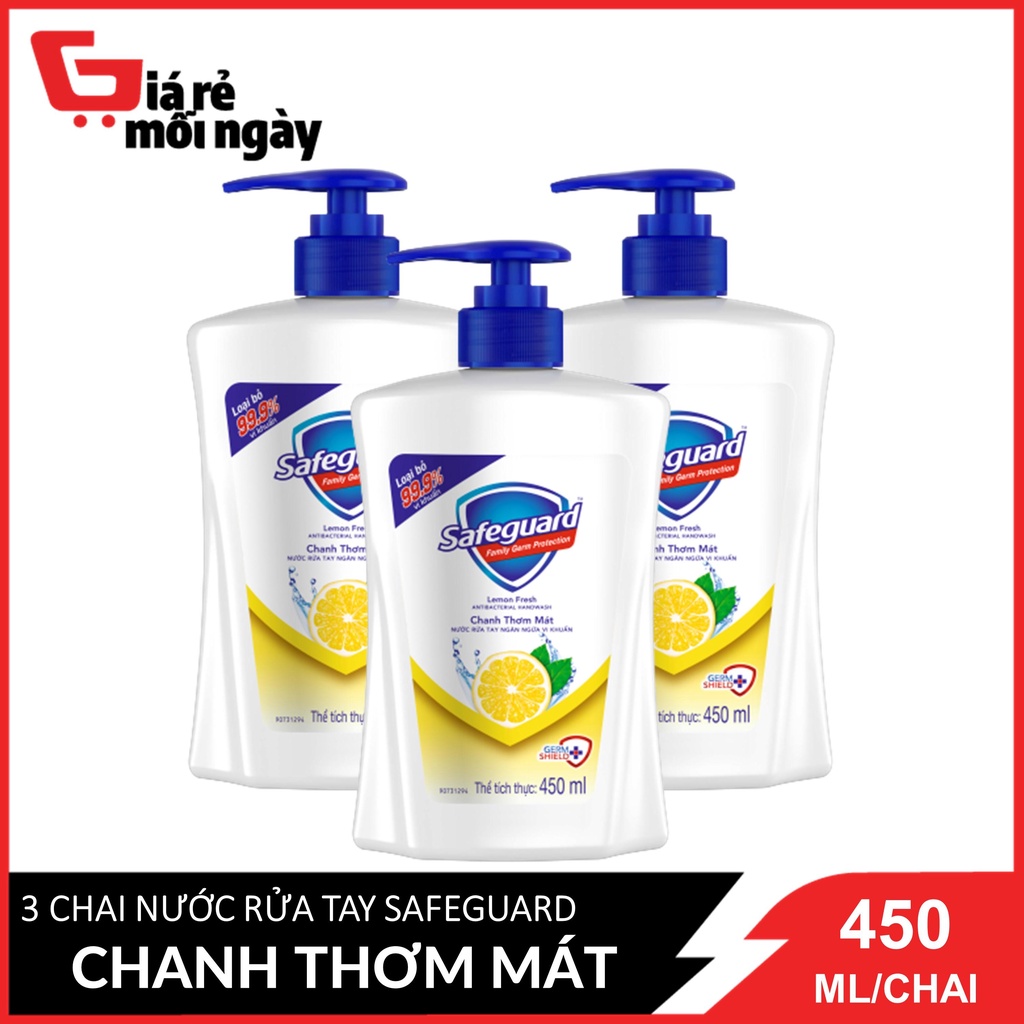 Combo 3 Chai Nước Rửa Tay Safeguard Hương Chanh Thơm Mát 450ml / Chai x3