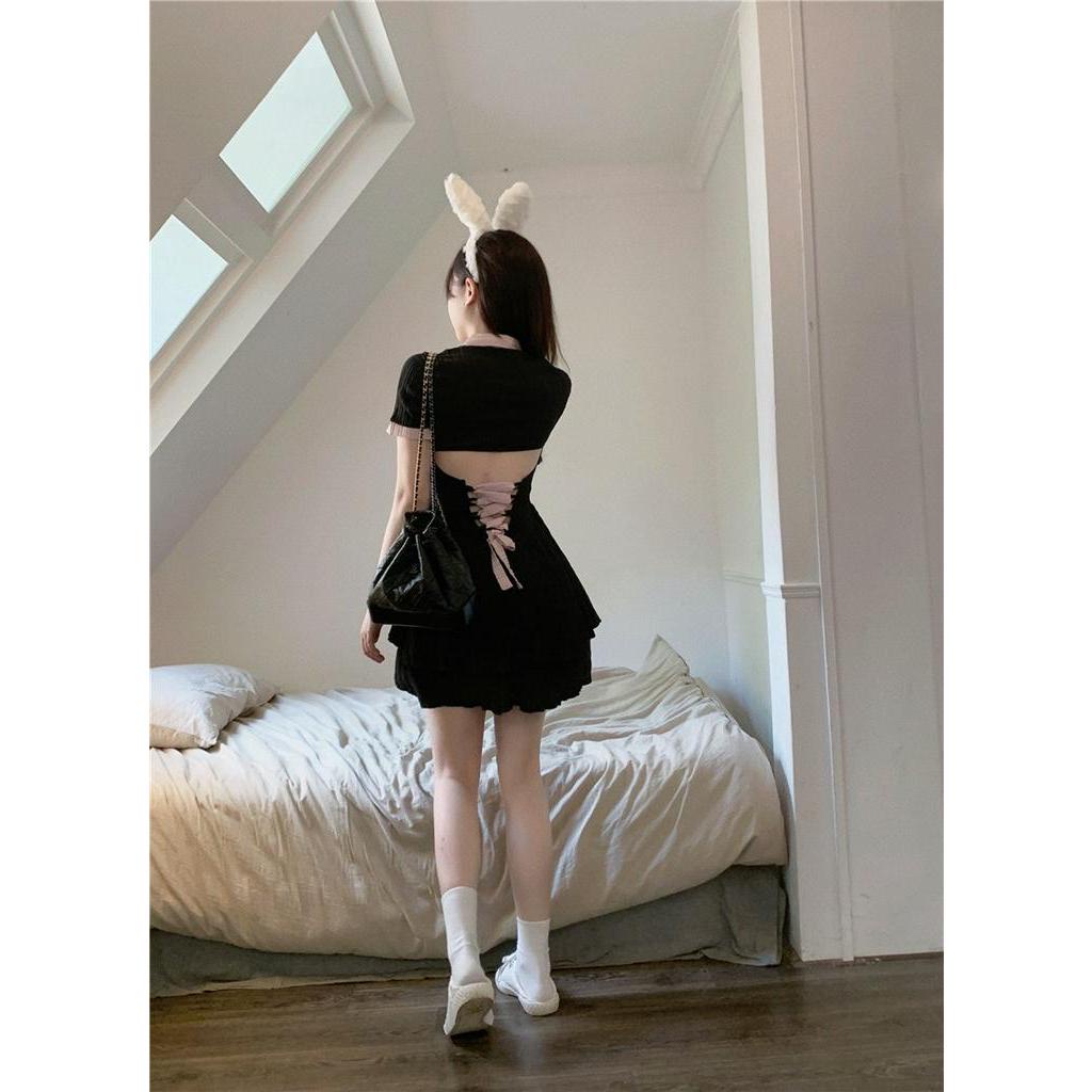 Đầm Tay Ngắn Cột Dây Eo Kiểu Dáng Trẻ Trung Xinh Xắn Dành Cho Nữ