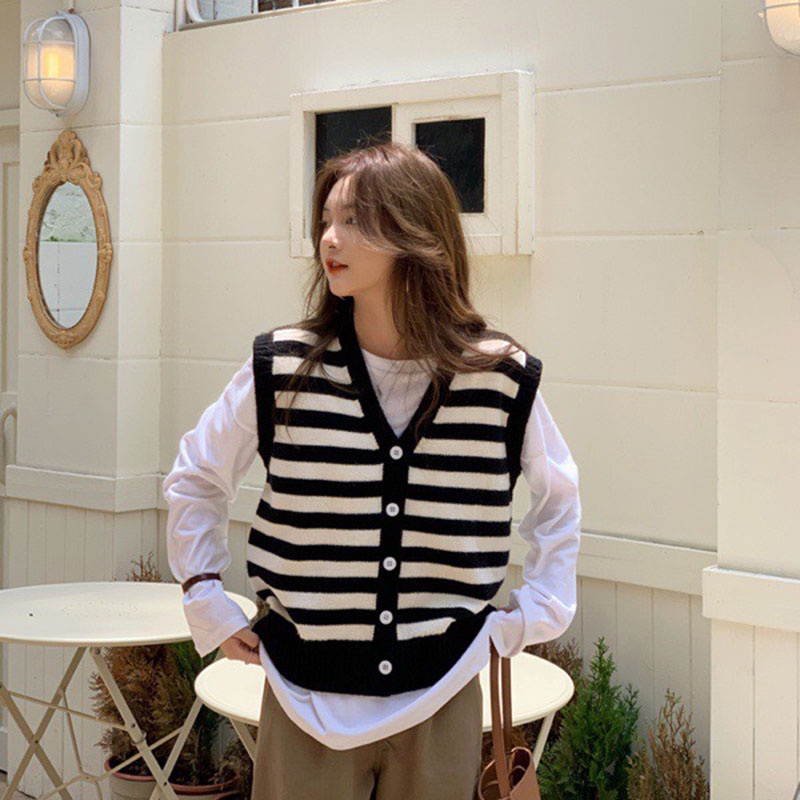 Áo Gile Kẻ Ngang Đóng Cúc Mẫu Mới M0130-Violet