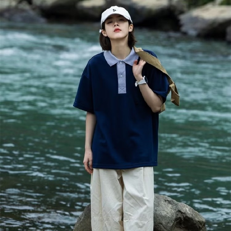 Áo Thun polo Ngắn Tay Dáng Rộng Thoáng Khí Phong Cách Đường Phố Nhật Bản Thời Trang Mùa Hè Cho Nam