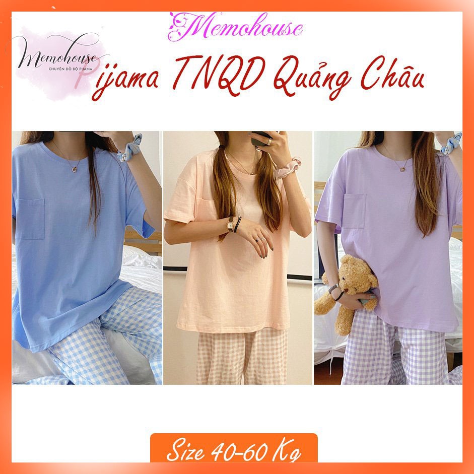 Đồ Bộ Thun Quảng Châu Cotton TNQD áo trơn quần caro (40-60KG)