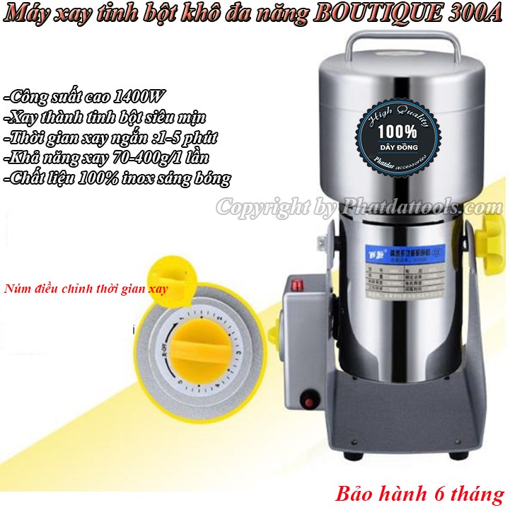 Máy xay nghiền tinh bột khô đa năng BOUTIQUE 300A-1400W-Vỏ inox-Bảo hành 6 tháng-Xay siêu nhanh-mịn-Có lưỡi sơ cua