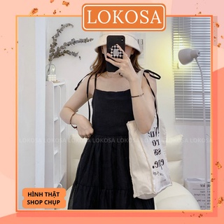 Đầm Babydoll Dáng dài LOKOSA Đầm Voan babydoll hai dây ulzzang suông Hàn Quốc Thiết kế Dự Tiệc Cưới Trắng Đen VDE18